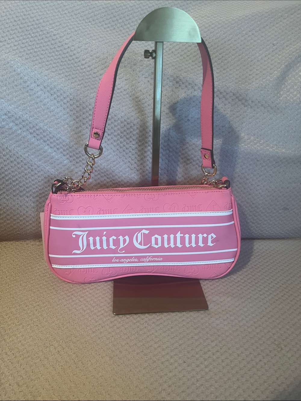Juicy Couture Pink Lemonade Shoulder Bag with Logo Stripe New With Tags